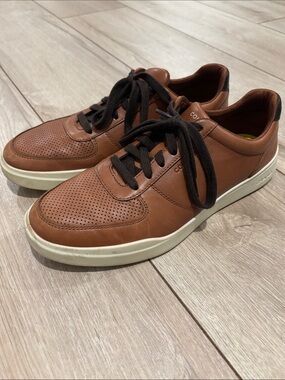 Cole Haan Brown Leather Perforated Lace-Up Sneakers with Black Laces